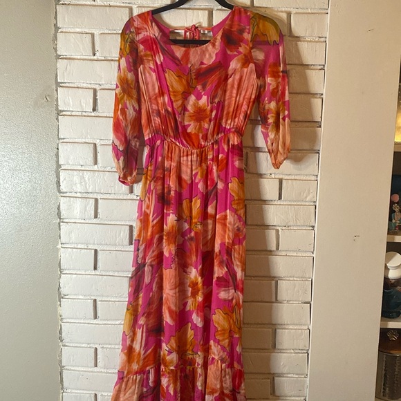 LARA Dresses & Skirts - Lara G silk blend floral ruffle maxi dress MADE IN ITALY